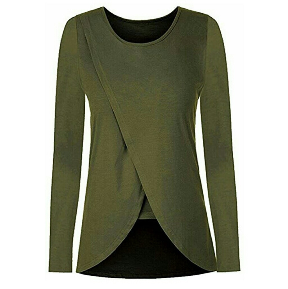 Women's Solid Long Sleeve Nursing Top - Olive/Army